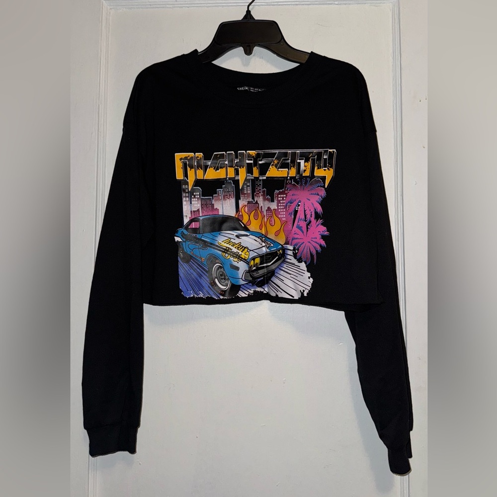 Black Night City Graphic Crop Top